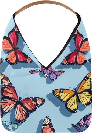 Generic Colored Butterflies Blue Background (7) Reusable Lightweight Grocery Bags - Foldable Into Compact Pouch, Washable & Sturdy, Multipurpose for Shopping 