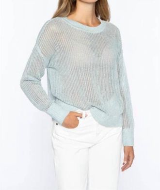 Kinross Cashmere Open Texture Lurex Crew Sweater In Crystal
