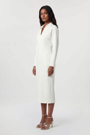 Karen Millen Womens Tailored Collared Long Sleeve Midi Dress - White - Size 12 UK
