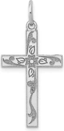 Diamond2Deal 14K White Gold Laser Designed Floral Cross Charm Pendant