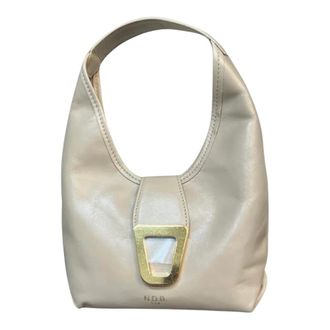 NCUB Handtas van leer met metalen klepsluiting - Dames - Schoudertassen - Beige - ONE Size - Leer - Tassen