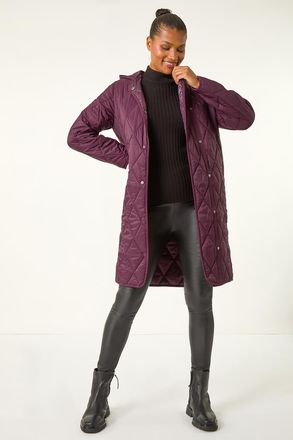Roman Iridescent Diamond Quilted Hooded Coat