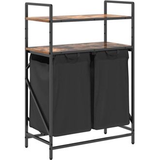vidaXL Laundry Basket 2 Compartments with Shelves Smoked Oak Vidaxl