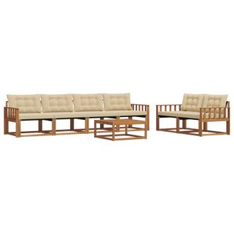 vidaXL Conjunto De Sof&aacute;s De Exterior Con Coj&iacute;n 7 Pcs Natural Y Beige Vidaxl