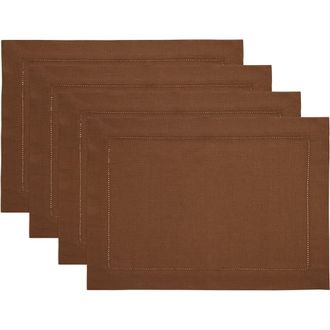 Solino Home Linen Placemats - Classic Hemstitch, 14 x 19 in Brown at Nordstrom, Size Medium