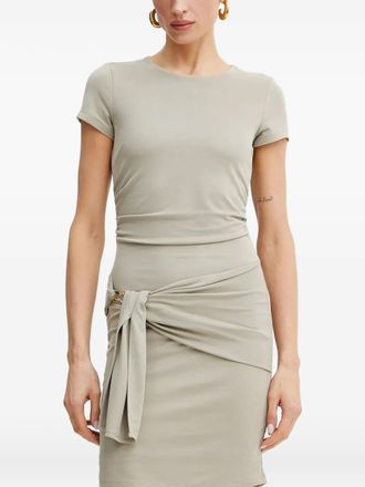 Guess Co tie-front short-sleeve dress - women - Viscose/Polyester/Polyester/Elastane/Elastane - S - Neutrals
