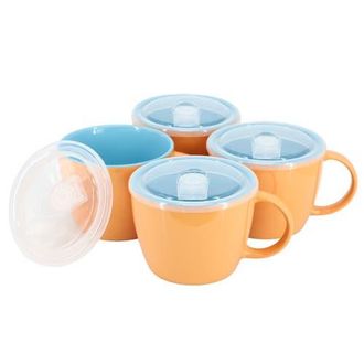 Gibson Home On The Go 4 Piece 25 Ounce Stoneware Soup Cup Set with Lid in Orange at Nordstrom
