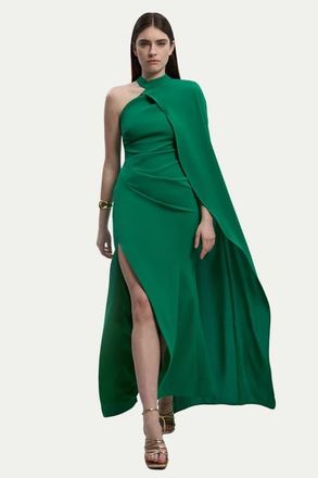 Karen Millen One Shoulder Cape Sleeve Maxi Dress in Green at Nordstrom, Size 10