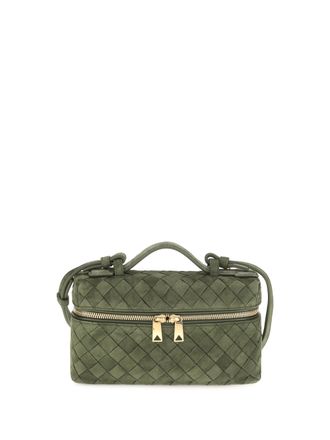 Bottega Veneta Womens Shoulder Bag Bang Green Tweed-Gold Calf Leather Tweed/gold