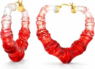Gold & Honey Womens Heart Bamboo Hoop Earrings In Red