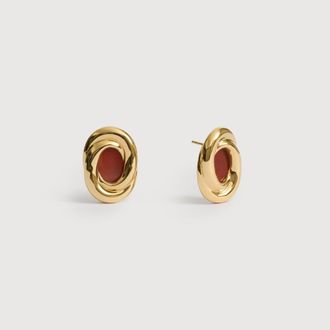 Monica Vinader Gold Ochre Gemstone Stud Earrings Red Jasper