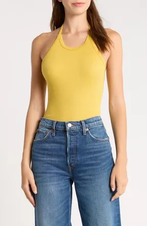 Re/Done Sylvie Ribbed Halter Tank in Dandelion at Nordstrom, Size Medium