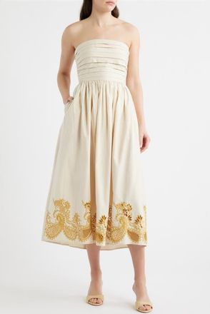 CeCe by Cynthia Steffe Embroidered Pintuck Strapless Maxi Dress in Soft Ecru at Nordstrom, Size X-Large