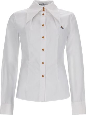 Vivienne Westwood Violin Embroidered Logo White Cotton Shirt