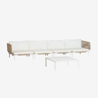 Sklum Conjunto De Jard&iacute;n Con Sof&aacute; Modular De 4 Piezas Con 2 M&oacute;dulos Esquineros Y Mesa De Centro En Acero Roubly Sklum
