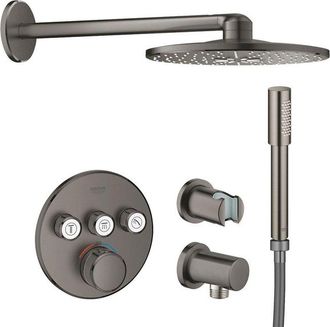 GROHE Grohtherm SmartControl Regendoucheset Inbouw - inbouwboxen - hoofddouche rond - staaf handdouche - geborsteld hard graphite