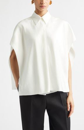 Bottega Veneta Layered Short Sleeve Silk Twill Button-Up Shirt in 9000 White at Nordstrom, Size 36