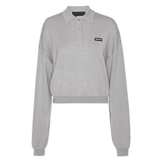 Rotate ROTATE Birger Christensen, Round-neck Knitwear, female, Gray, Size: M Slinky Knit Polo