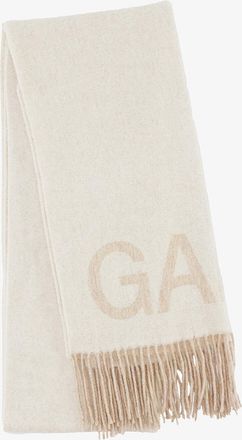 Ganni White Ivory Fringed Scarf Recycled Wool