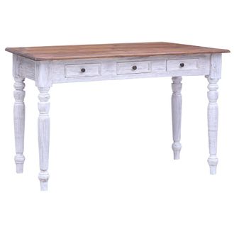 vidaXL Escritorio Con Cajones Madera Maciza Caoba Blanco 117x57x75 Cm Vidaxl
