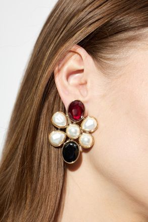 Self Portrait Earrings With Shimmering Crystals, Womens, Gold