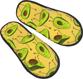 Generic Fluffy Slippers Avocado Doing Exercise Reusable Plush Slippers Breathable Anti-Slide Slipper For Hotel Winter Room M