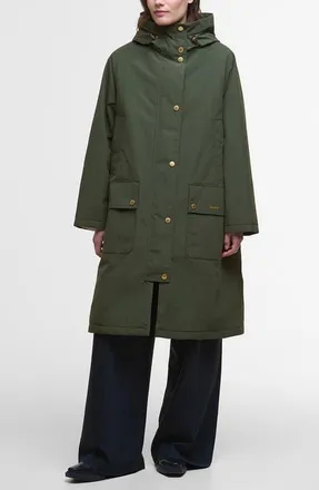 Barbour Catalina Hooded Water Resistant Coat in Olive at Nordstrom, Size 6 Us