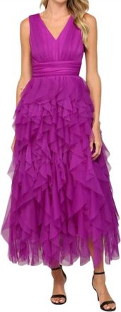 Fate Cascade Ruffle Tulle Dress In Purple