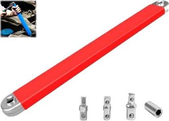 OEM Llave De Extensi&oacute;n Acodada Pro, Herramienta Profesional Multiusos Vers&aacute;til, Incluye Adaptadores Para Vasos De 1/2, 1/4 Y 3/8, Rojo