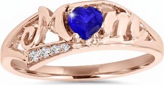Pompeii3 5/8Ct Heart Shaped Sapphire & Diamond Mom Ring in White, Yellow or Rose Gold