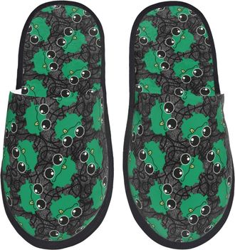 Generic House Slippers Cartoon Kawaii Frog Cute Black Breathable Fleece Slippers Furry House Shoes For Winter Room Hotel M