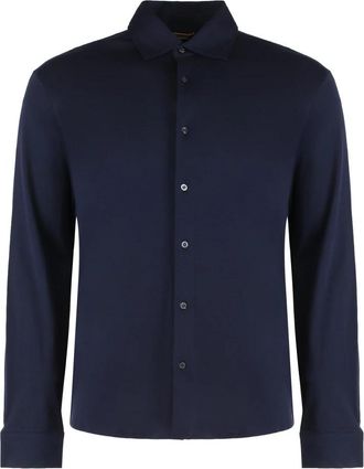 Moorer Katoenen en Kasjmier Shirt - Heren - Casual Overhemden - Blauw - M - Katoen - Overhemden