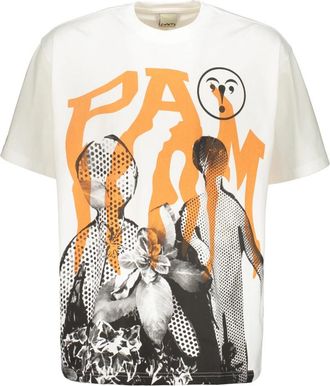 P.A.M. Katoenen T-shirt met Ribboord Halslijn Print - Heren - T-shirts - Wit - S - Katoen - Tops