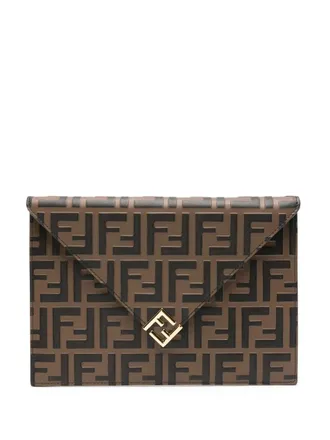 Fendi Clutch con placca FF - Marrone