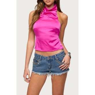 Edikted Satin Backless Sleeveless Top in Pink at Nordstrom, Size X-Small