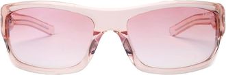 DEZI Tints Out 61mm Gradient Wrap Sunglasses in Crystal Pink /Blush Flash at Nordstrom