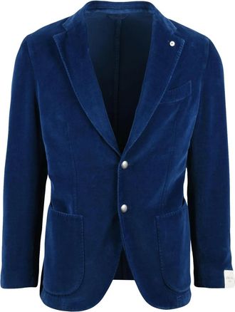 L.B.M. 1911 Royal Blue Cotton Velvet Jacket with Structured Lapel and Tailored Fit