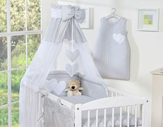OEM Juego De Cama De 5 Piezas De 120x90 Cm Con Dosel - Corazones Colgantes Grises