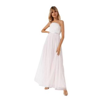 Needle & Thread Strapless Maxi Jurk met Pailletten - Dames - Feestkleedjes - Wit - L - Pailletten - Kleedjes
