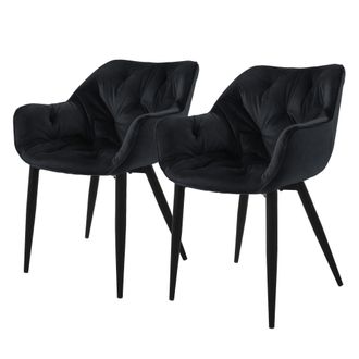 ML Design Set 2 Sedie Per Sala Da Pranzo In Velluto Nero Poltroncine Da Salotto Imbottite Con Braccioli Gambe In Metallo Poltrone Per Soggiorno Con Schienale Er