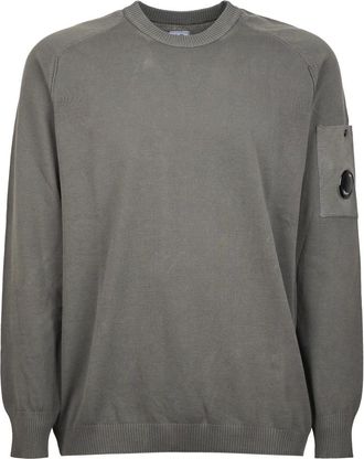 C.P. Company C.P. Company, Round-neck Knitwear, male, Gray, M, Cotton Crepe Crewneck Lens Jumper