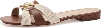 Lauren Ralph Lauren Blaike Cross-Dyed Canvas Slide Sandals Womens Sandals Natural/Buff/Lauren Tan : 5.5 B - Medium, Canvas/Leather