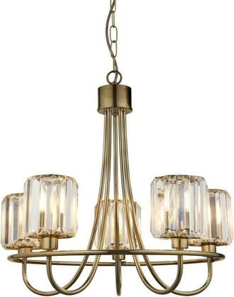 Endon Lighting Berenice 5 Light Multi Arm Glass Shade Ceiling Pendant Antique Brass