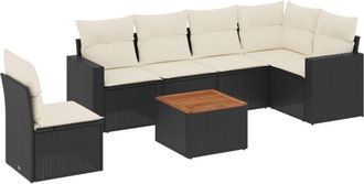 vidaXL Vidaxl - Set De Comedor De Jard&iacute;n 7 Pzas Y Cojines Rat&aacute;n Sint&eacute;tico Negro