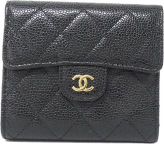 Chanel Black Bordeaux Grained Calfskin Wallet (Tri-Fold) (Pre-Owned)