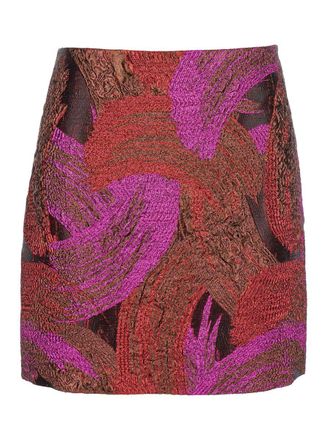 Plaîn Fuchsia Mini Skirt With All-Over Broccato Motif And Concealed Rear Zip Closure In Tech Fabric Woman