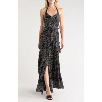 Diane Von F&uuml;rstenberg Patricia Halter Maxi Dress in Bakit Dot Big Black at Nordstrom Rack, Size X-Small