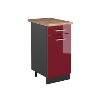 Vicco Mueble Bajo De Cocina R-line, Rojo De Alto Brillo/antracita, 40 Cm Encimera Roble Dorado, Vicco