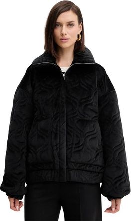 Charo Ruiz Ibiza Jassen, Dames, Zwart, M, Leer, Brume Quilted Zip Jacket