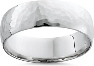 Pompeii3 7mm Polished Hammered Wedding Band 10K White Gold Size Selectable